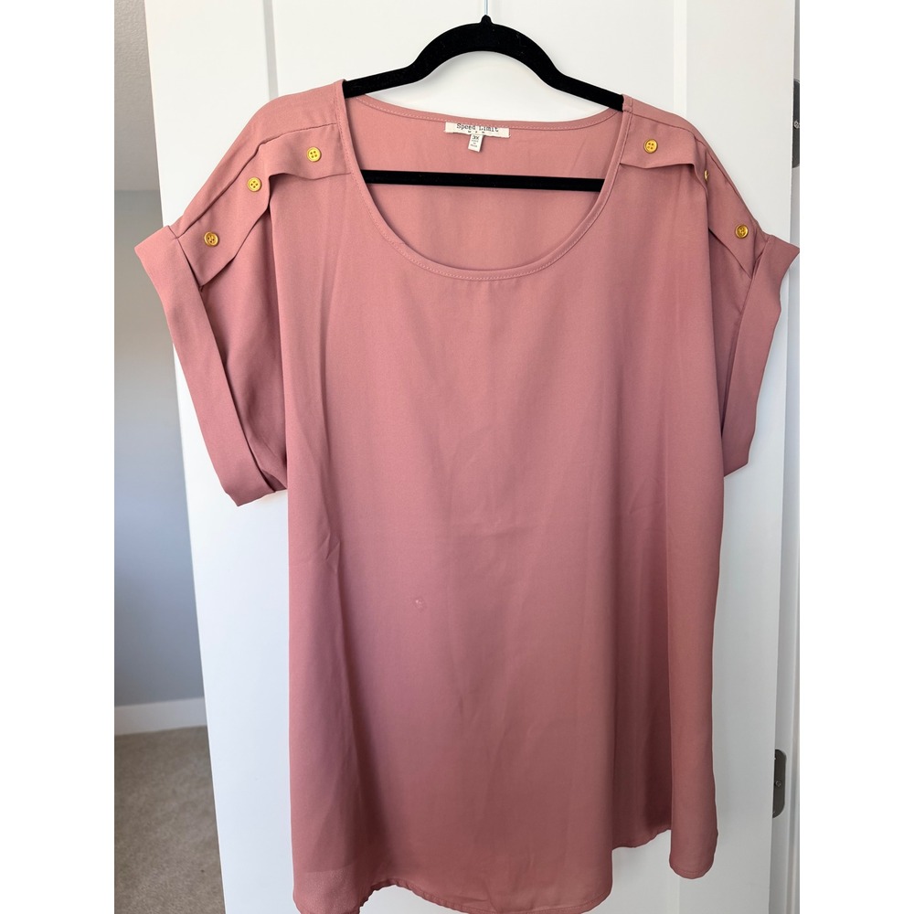 Speed Limit MPH Womens 3X Dusty Rose Gold Button Shoulder Short Sleeve_148